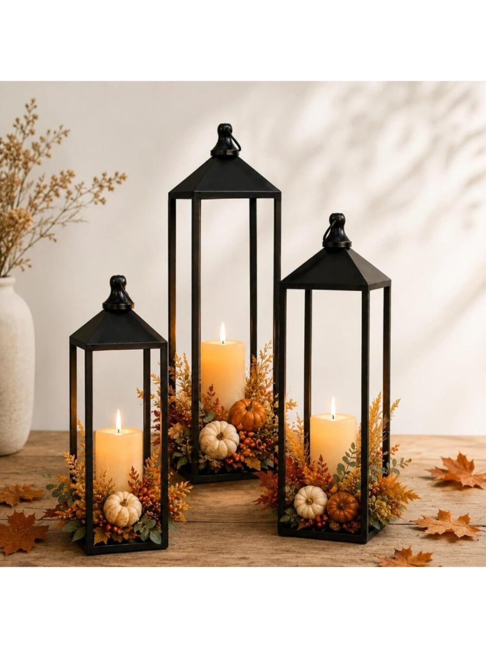 Set of 3 Decorative Floor Lanterns - 22", 19", 17" for Indoor & Outdoor Use